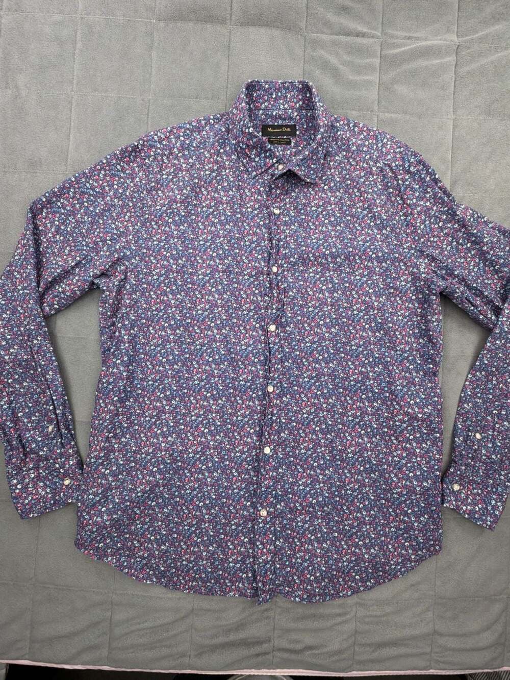 Massimo Dutti Floral Shirt Size XL Purple Long Sleeve Button Down